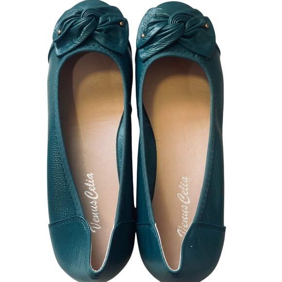 VenusCelia Teal Leather Comfort Flats Bow Slip On Loafers Size 8 Cushioned - Picture 11 of 11